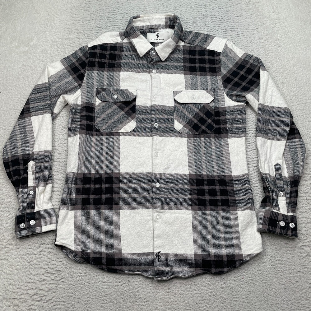 Father Sons Button Down Shirt Men's Size Medium Plaid Collared Stretch Block
